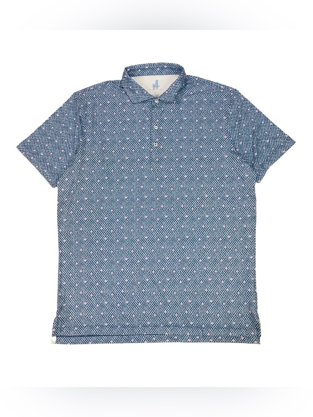 Johnnie-O Featherweight Polo Shirt Mens Large L Blue Fernando Print Lake Golf BN